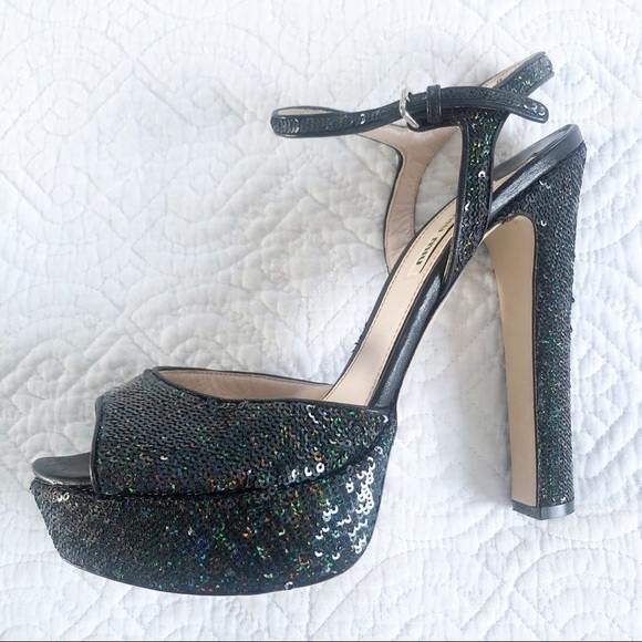 Miu Miu Black Sequined Glitter Platform Sandals 40.5 or Sz 10 - Picture 12 of 14